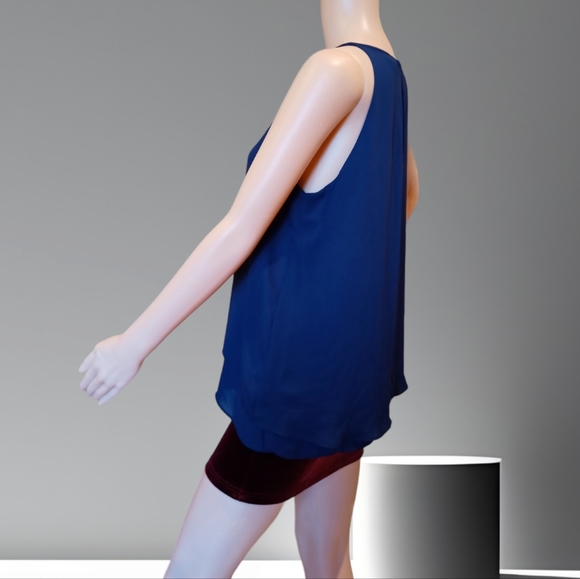 Alice Collection Women's Sleeveless Layered Scoop Neck Tank Blouse Navy Blue - Picture 4 of 16